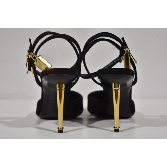 Tom Ford Padlock 85mm Slingback Black Suede Ankle Strap Pointed Toe Heel Pump 37 - Picture 10 of 11